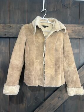 Vintage Express Leather Jacket Womens Size 11/12 Tan Camel Lined Coat Y2K Rare
